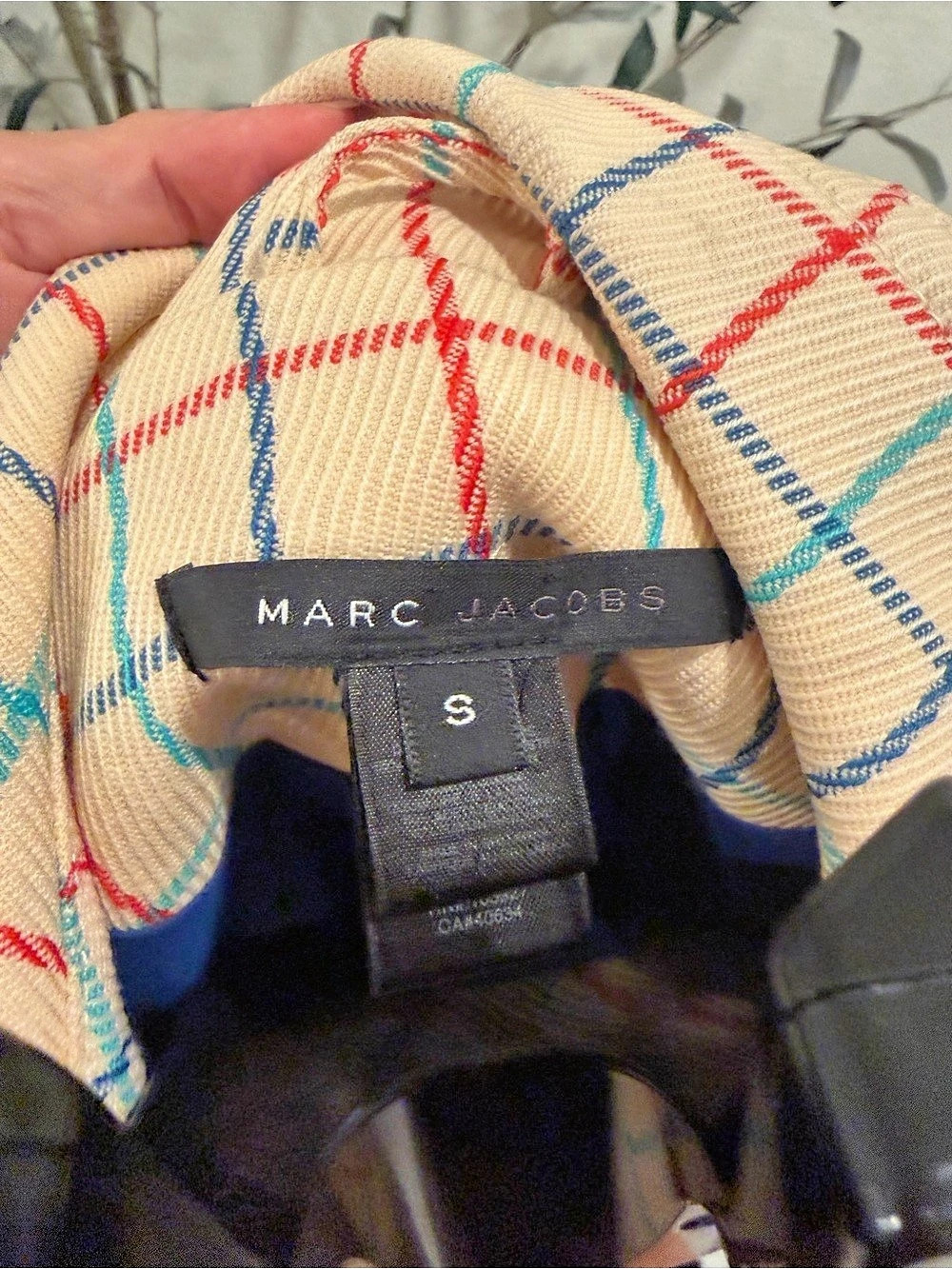Marc Jacobs Plaid Trench Coat in Beige & Blue Size Small (Size 4/6) Like New - Picture 4 of 5